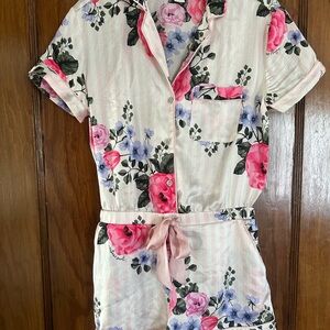Victoria's Secret Pink Stripe Floral Pajama Romper Bridal Getting Ready Size XS